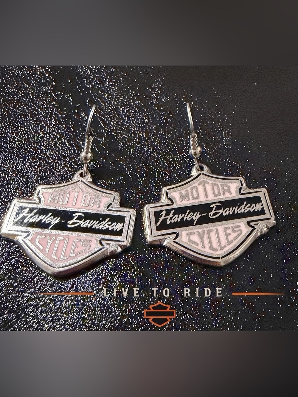 Harley-Davidson Shield Silver & Pink Dangle Earrings 🏍️✨